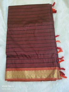 Maroon Striped Saree with Blouse
