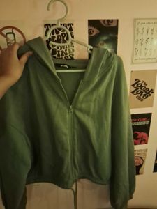 Green Zip-Up Crop Hoodie Jacket