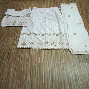 Elegant White Embroidered Lehenga Set