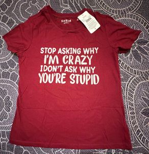 SHEIN Slogan Graphic Tee - Burgundy Red