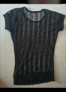 Chic Black Sheer Stripe Knit Top