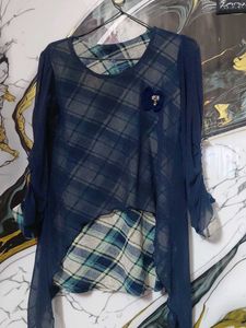 Stylish Blue Checkered top combo