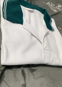 Men's White Polo T-Shirt with Green Accents