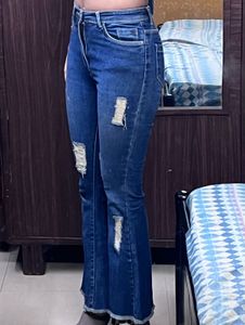 Stylish Ripped Flare Jeans