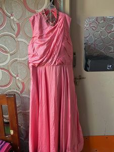 Elegant Pink Gown with Embellished Neckline