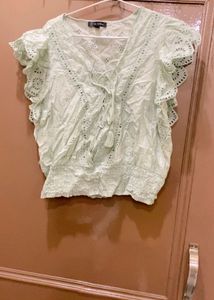 Light Green Eyelet Lace Up Top
