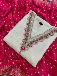 ‼️Sale ‼️Sale‼️ Cream Kurta with Pink Dupat