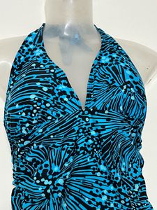 Blue &amp; Black Print Ruched Halter Bikini Top