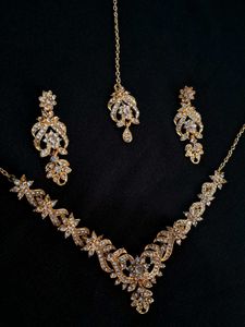 Elegant Gold-Tone CZ Necklace Set