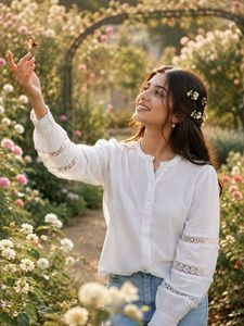 Elegant off White Lace Trimmed Blouse