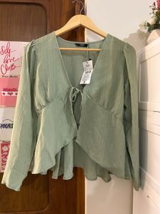 Shein Green Tie Front Peplum Top