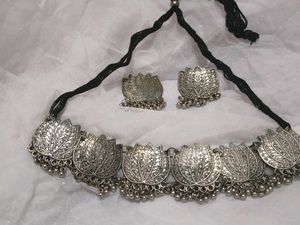 Oxidized Silver Lotus Necklace &amp; Earrings Set