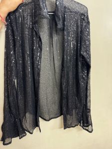 Sparkly Sheer Button-Up Shirt