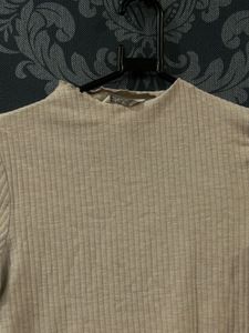 Ribbed Mock Neck Ruffle Trim Top
