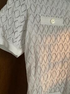 Elegant White Knitted Short Sleeve Polo Shirt