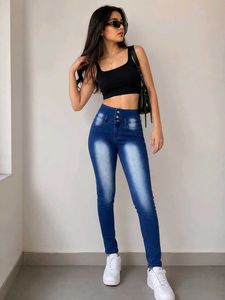 Women's High-Waisted Blue Skinny Jeans – Stylish &