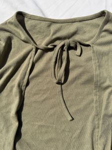 Olive Green Tie-Neck Cropped Top