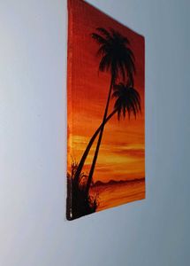 Hand–Painted Sunset Palm Tree Canvas Painting