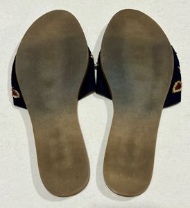 Embroidered Navy Blue Flat Sandals