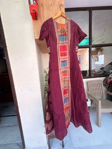 Ethnic Maroon Gown with Block Print