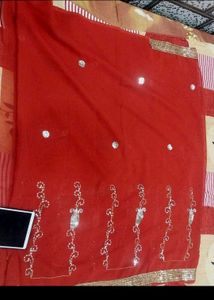 Stunning Red Embroidered Saree