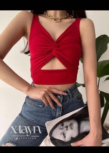 DATE PERFECT Red Sleeveless Cutout Crop Top