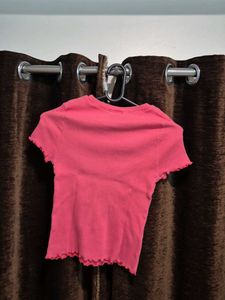 Cute Pink Ribbed Lettuce Hem Crop Top