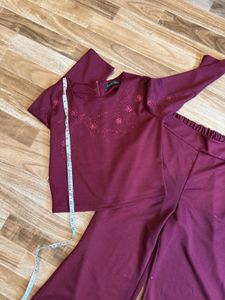Maroon Embroidered co ord Set