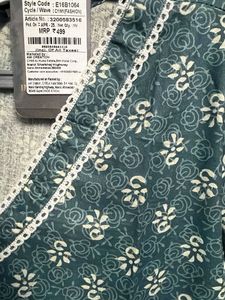 Green Printed Kurta with Lace Trim
