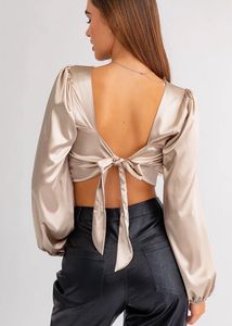 Satin Backless Tie-Up Crop Top