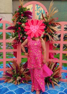 Vibrant Pink Kurta Set with Golden Motifs