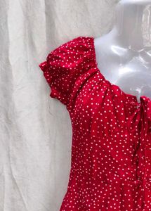 Red Polka Dot Ruched Dress