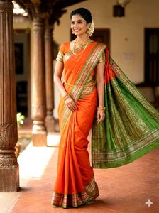 Zari Border Orange Silk Saree ✨