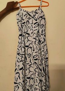 White Abstract Print Spaghetti Strap Dress