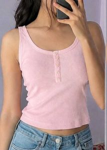 Pink Ribbed Button-Up Tank Top
