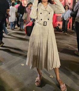 Trendy Pleated Dress with Belt