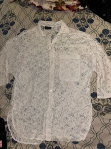 Sheer Lace Button-Up Blouse