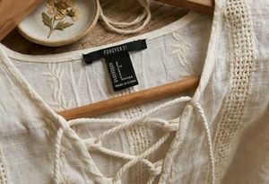 Boho White Lace-Up Cropped Top