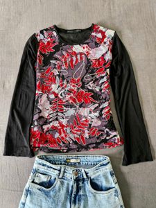 y2k Floral Print Long Sleeve Top
