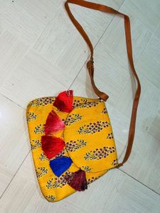 Boho Yellow Tasseled Sling Bag