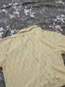 Textured Short Sleeve Button-Up Top