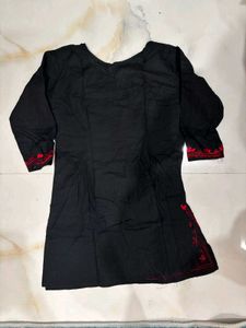 Black Kurta with Red Embroidery