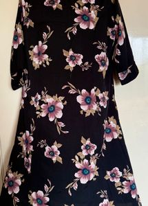 Black Floral Print Kurta