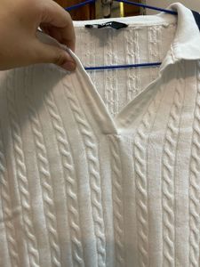 White Cable Knit Short Sleeve Top