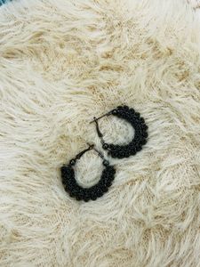 Black Beaded Hoop Earrings