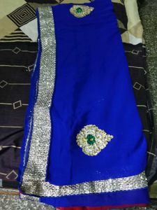 Elegant Red and Blue  Saree with Embellishments