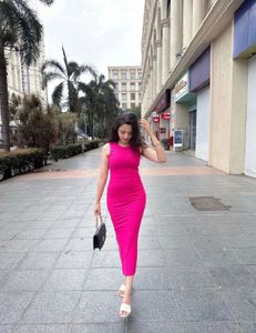 Vibrant Pink Sleeveless Midi Dress