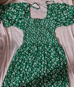 Green Floral Smocked Dress