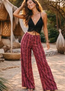 Bohemian-Style Ethnic-Print Wide-Leg Pants