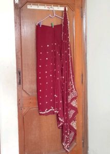 heavy fancy Maroon Ready to wear Saree blouse set